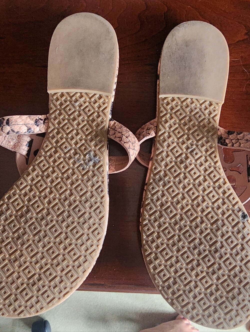 Tory Burch Tan & Snake-Print Miller Logo Sandals - Picture 3 of 5